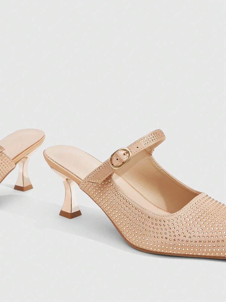 CUCCOO SZL Women Shoes Women's Fashion Pointed Rhinestone Simple Buckle Evening Wedding Party Outdoor High Heel Shoes