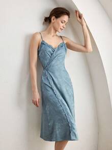 Ocili Camisón de mujer de satén jacquard - Neblina azul - Ver 2