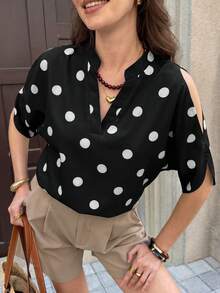 Clasi Blusa de camisa blanca con hombros descubiertos y manga dividida - Negro 2 - Ver 3