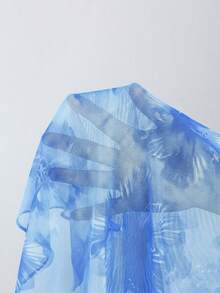 SHEIN 少女碎花连体泳衣及罩衫两件套沙滩装度假服女孩夏季度假服少女沙滩装少女夏季服装 - 藍色 - 查看 7