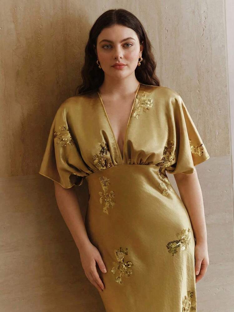 Elegant Women Plus Size Sequin Embellished Party Dress