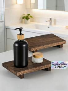 Wooden Base Riser, Cosmetic Storage Rack, Farmhouse-Style Soap Dish For Bathroom, Kitchen Countertop Decoration For Cosmetics, Bottles, Plants, Jewelry, Candles, And Guest Display. Bathroom Accessories - Multicolor - View 2