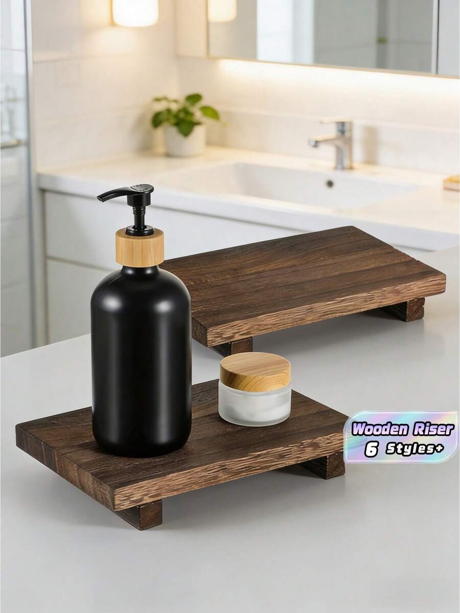 Wooden Base Riser, Cosmetic Storage Rack, Farmhouse-Style Soap Dish For Bathroom, Kitchen Countertop Decoration For Cosmetics, Bottles, Plants, Jewelry, Candles, And Guest Display. Bathroom Accessories