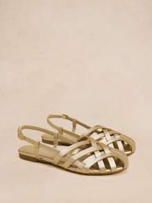 Rosivie Giày bệt nữ sandal La Mã rỗng quai cổ chân, giả da màu vàng, thoải mái, sandal đan nhiều sọc, giày đi chơi nghỉ dưỡng, sandal bệt lưới mắt cáo kiểu chuồng heo, sandal nữ màu vàng, giày bệt đi biển mùa hè cho nữ - Vàng - Xem 4