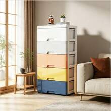 1 pieza Gabinete de almacenamiento moderno y multifuncional de plástico, de color blanco rectangular, perfecto para almacenar juguetes, ropa, organización del hogar, organizador de almacenamiento de juguetes debajo de la cama - Multicolor - Ver 7