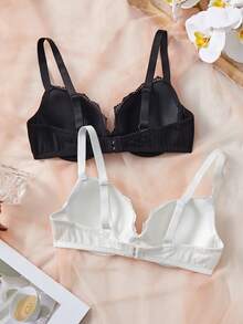 Set de 2 piezas de sujetador y braga de mujer con encaje y parches sexy - Multicolor - Ver 2
