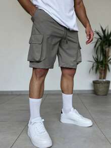 Manfinity Homme Men's New Casual Multi-Pocket Cargo Shorts, Fashion Stylish Knee Length Shorts - Dark Grey - View 3