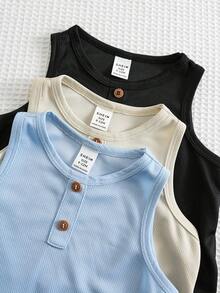 Bộ 6 món cho bé trai, áo ba lỗ và quần short dệt kim dễ thương, trang phục cơ bản mùa hè. - Nhiều màu - Xem 3