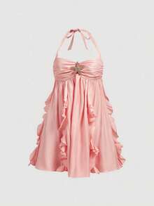 SHEIN MOD 女士纯色金属海星装饰时尚吊带迷你连衣裙 - 粉色 - 查看 2