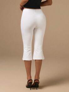 COSMINA Pantalon évasé noir 7/8 pour femmes, pantalon noir rétro décontracté élégant Y2K, pantalon long minimaliste de couleur unie - Blanc - Voir 2