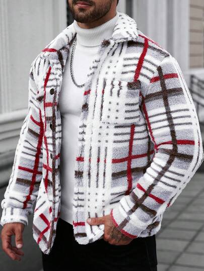 Manfinity CasualCool 男士撞色格纹保暖长袖抓绒外套