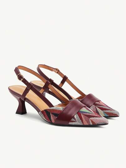 CUCCOO CHICEST Giày nữ mùa xuân hè mới, phối đồ đơn giản, thắt lưng trang trí, họa tiết kẻ caro, mũi nhọn, gót thấp, kiểu Pháp thanh lịch, cổ điển, màu đỏ tía, chất liệu da, giày cao gót đơn, giày công sở, giày dự tiệc, hẹn hò, trà chiều, bạn gái, trang phục dự tiệc.