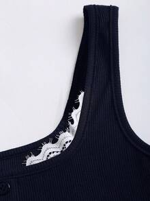 Sweetra Kamisol Kasual Wanita dengan Motif Renda dan Patchwork - Navy Blue - View 5
