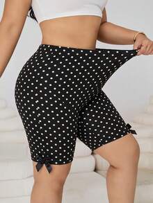 SHEIN EZwear 大码休闲复古波点印花蝴蝶结装饰百慕大短裤 - 彩色 - 查看 3