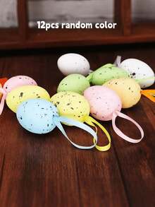 Easter Egg Hanging Decorations Set Of 24 - Colorful Plastic Eggs For DIY, Party, Tree & Spring Festival Decorating - Multicolor - View 13