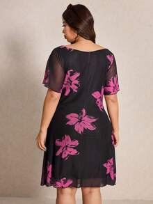 Elaquor Plus Size Black Elegant Minimalist Urban Chic Office Commute Dress For Women, Autumn/Winter - Multicolor - View 2