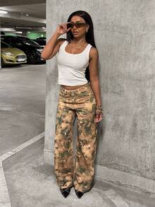 StreetHx 女士休闲日常穿着牛仔喇叭裤，带口袋 - 中等水洗藍 - 查看 3