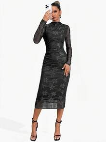 Lavishia Women's Fashion Abstract Print Bodycon Dress - Black - View 3