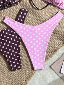 Swim Mod Best Selling Luxury 4-Piece Set, Beach Vacation Accessories Including Necklace, Tie-Up, Polka Dot Print, Perfect For Summer - Coffee Brown - View 3