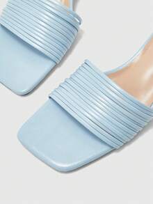 CUCCOO BIZCHIC Giày sandal cao gót hở mũi màu xanh dương kiểu Pháp mũi vuông mới cho nữ mùa xuân và hè, dép lê kiểu Pháp. - Màu xanh lam - Xem 9