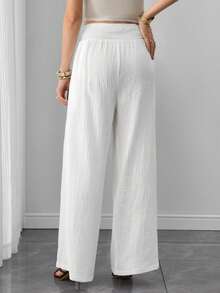 Quần ống rộng cạp chun có túi dành cho bà bầu - trắng - Xem 2