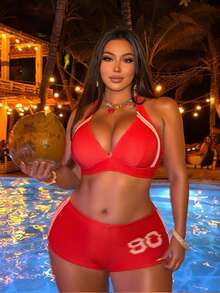 Swim SXY Set Pakaian Renang Pantai Ukuran Besar - Merah - View 1
