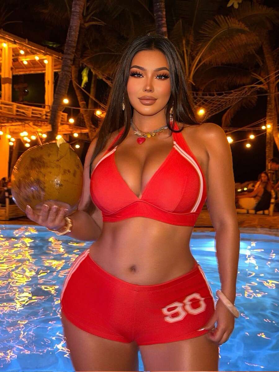 Swim SXY Set Pakaian Renang Pantai Ukuran Besar - Merah - View 1