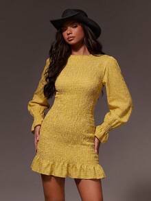 女士休闲无袖迷你连衣裙 - 黃色 - 查看 4