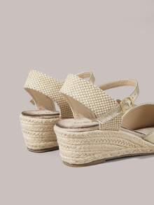 Styleloop Giày nữ màu mơ, be, dây thừng gai rỗng, kiểu sandal đế xuồng mũi nhọn, gót cao, quai ngang, phong cách Bohemian, thích hợp cho kỳ nghỉ, mùa hè, đồ dùng cần thiết khi đi du lịch. - Vàng - Xem 5