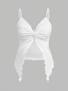 Modmama Set de 2 piezas de top de tirantes con dobladillo asimétrico y nudo delantero en unicolor para maternidad - Multicolor - Ver 4