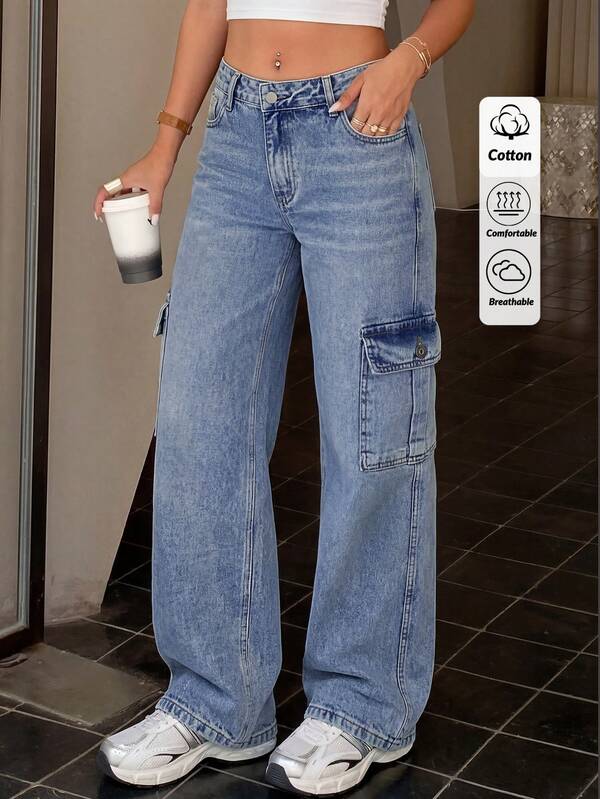 Jeans cargo a gamba dritta lavati casual