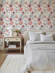 1 Stück handbemalter Aquarell Blumen Möbel Renovierungs-Aufkleber, abnehmbar, Klebefolie mit weißem und rosa Blumenmuster, Heimdekoration für Wohnzimmer, Küche, Badezimmer, Schlafzimmer, Esszimmer, Büro, Waschküche, Eingangsbereich, Schrank, Schublade, Regal, Bastelarbeiten, Blumen Tapete Renovierungs-Aufkleber - Mehrfarbig - Übersicht 6