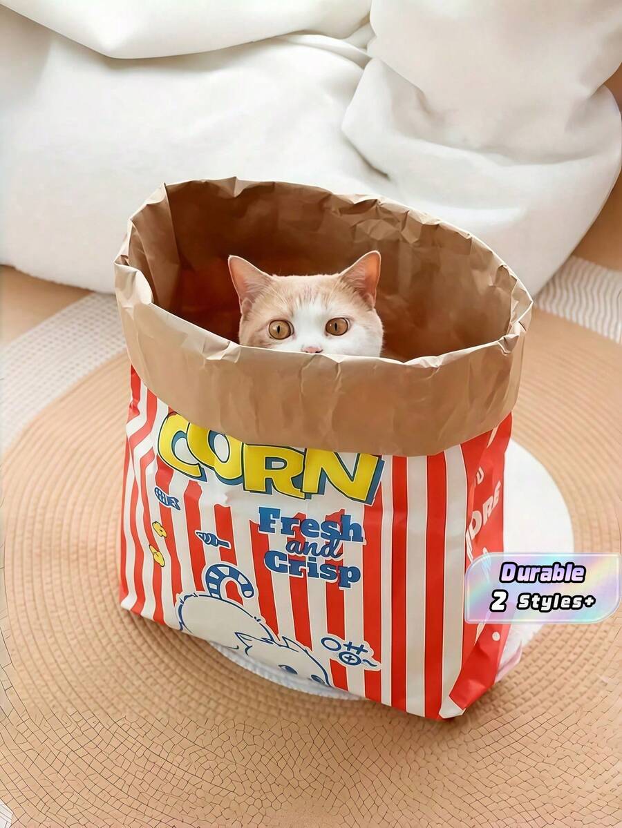 Popcorn Cat Toy - Fun Cartoon Bag For Interactive Play With Cats & Dogs, No Battery Needed