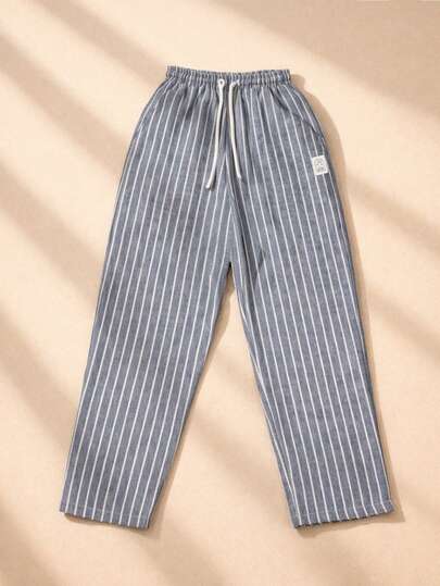 SUMWON Tween Boys Striped Drawstring Pull-On Casual Pants With Elastic Waist And White Tie Closure