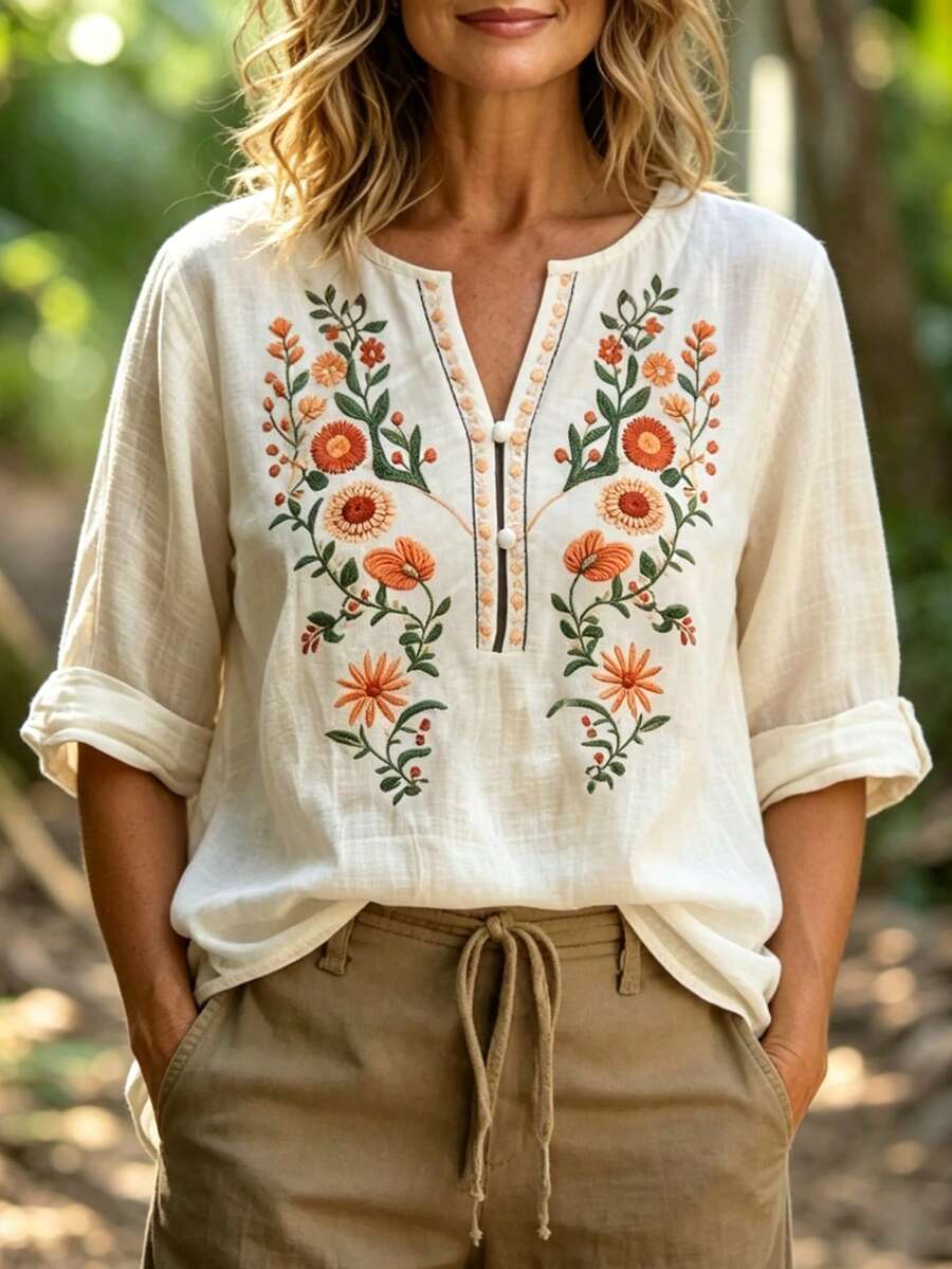 Zayélia Women's Woven Printed Casual Summer Blouse - Apricot - View 1