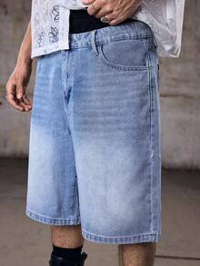 Skyrend Men's Casual Street Style Blue Denim Printed Shorts - Light Wash - View 6