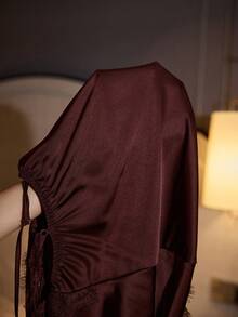 SilkySpell Áo ngủ hai dây bằng satin với viền ren, đồ ngủ gợi cảm và thanh lịch. - màu nâu - Xem 7