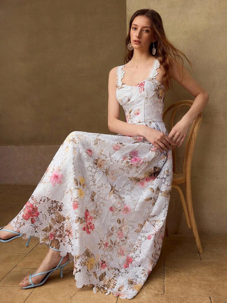 WOMEN'S LACE FLORAL PRINT SLEEVELESS DRESS, CASUAL & DATE WEAR, SPRING/SUMMER