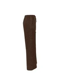 Louniche Quần nữ denim giả vải lanh viền hoa bên hông - màu nâu - Xem 4