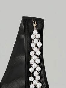 SHEIN MOD Satin White Pearl Chain Backless Mid-Length Dress,Dresses For Women Summer - Black - View 6