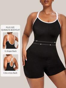 Barelissa Women's Plus Size Solid Tummy Control Plus Size Cross-Cross Body Suit Buttock Lift U-Neck Back Bodysuit Curve Bodysuits For Women - Black - View 6