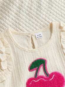 SHEIN Baby Girls' Light Green Ruffle Bow Vest Top Paired With Apricot Casual Shorts, Cute Outfit For Daily, Vacation, Commute - Pink - View 7