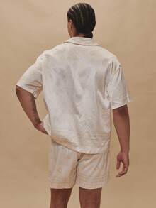 Musero Áo sơ mi tay ngắn dáng rộng chất liệu satin, vai rớt, cổ bẻ, cài cúc, họa tiết toàn thân, thích hợp cho mùa xuân hè và các dịp lễ hội. - Nhiều màu - Xem 2
