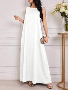 EMERY ROSE Vestido largo casual y cómodo sin mangas para mujer de talla grande, verano - Blanco - Ver 4