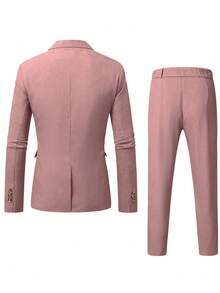 Manfinity Mode Men's Casual Business 2 Pieces Suit, Solid Color Suit Blazer And Pants, Simple Fashion Casual Daily Wear Wedding Suit Prom Suit Men, Suitable For Valentine's Day Anniversary And Other Occasions, It Is A Great Gift For Your Boyfriend Or Husband, Old Money, Formal - Pink - View 2