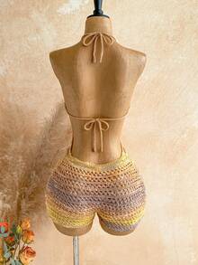 Soleia Bộ jumpsuit ngắn cổ yếm dệt kim dành cho nữ, trang phục gợi cảm cho tiệc tùng, hẹn hò, đi biển, kỳ nghỉ hè, phù hợp cho kỳ nghỉ, hẹn hò, tiệc trà chiều, mùa cưới, du thuyền biển, du lịch thành phố, kỳ nghỉ phong cách boho, lễ hội âm nhạc. - Nhiều màu - Xem 2