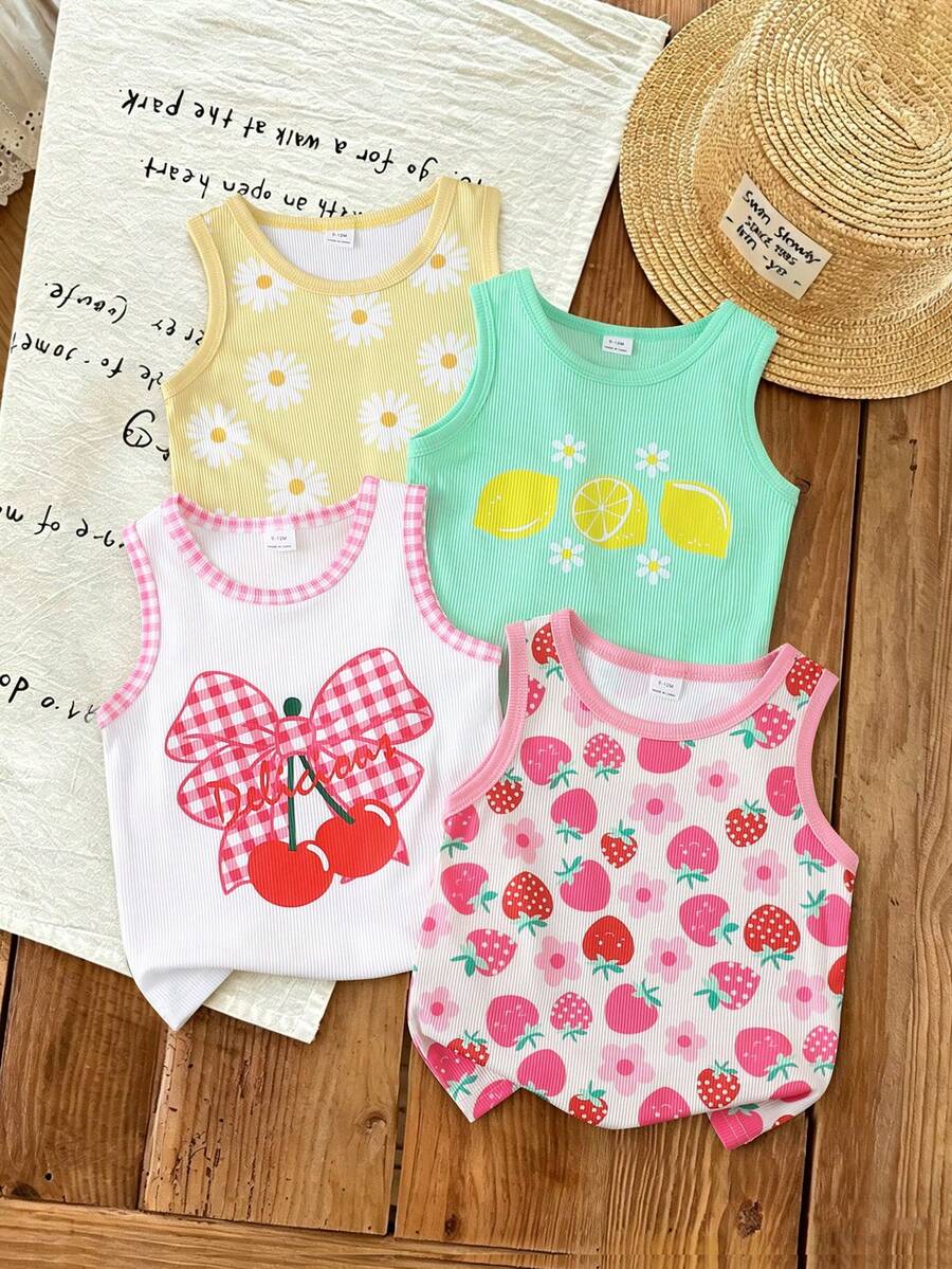 SHEIN Áo hai dây in hình trái cây cho bé gái, kiểu dáng thường ngày, đa năng. - Nhiều màu - Xem 1