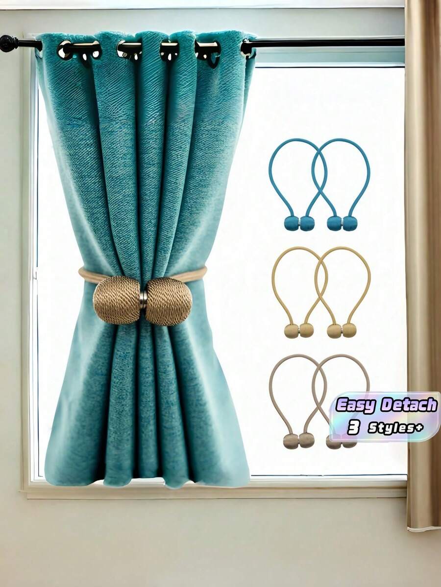 1PC Curtain Tieback Magnetic Holder Cord Strap Decorative Tie Band Headphone Cable Organizer Hook Home Accessory - A - View 1