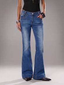 TRNVIE Damen Mode Jeans mit tailliertem Bund und weitem Beinverlauf - Blau - Übersicht 6