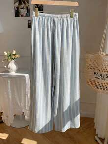Comfortcana Quần nữ kẻ sọc phối màu, kiểu dáng thường ngày, đa năng. - Màu xanh lam - Xem 2